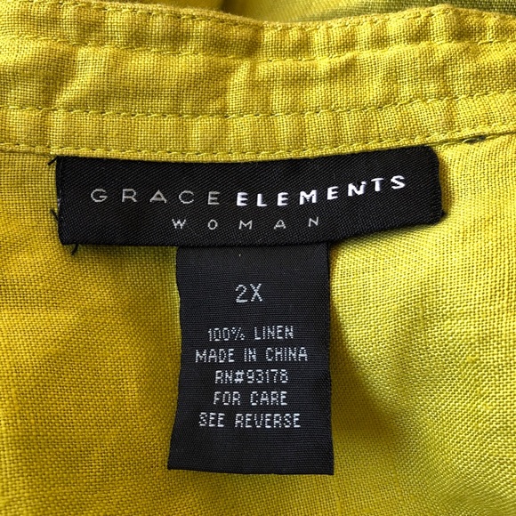 Grace Elements Lime Green 100% Linen Pullover 1/2 Button Down Shirt Top (2X) - Picture 5 of 9
